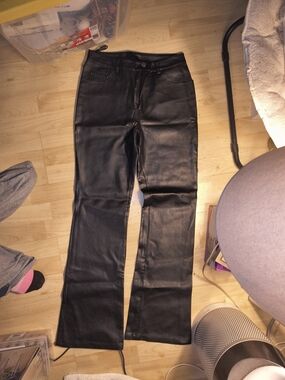 Arizona Jean Company Black Faux Leather Wide-Leg Jeans